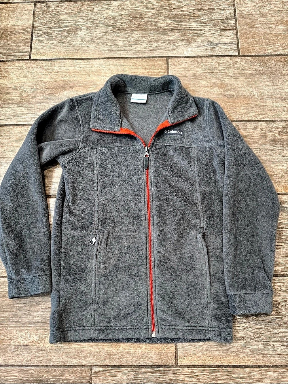 Columbia Gray & Orange Fleece Full-Zip Jacket Kids Medium Like New